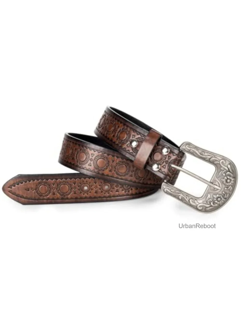 Vintage Carved Buckle PU Leather Western Belt